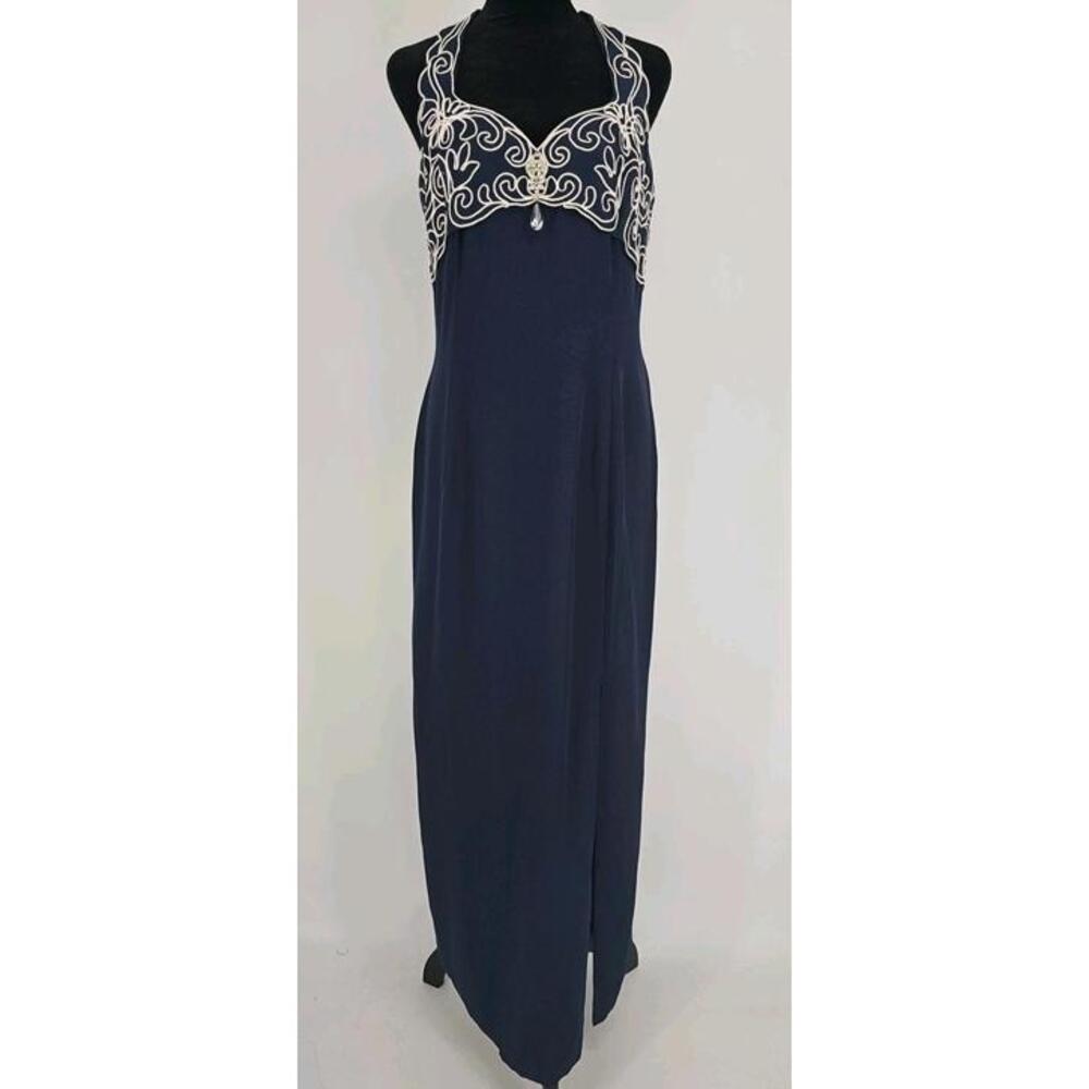 Scott McClintock Vintage Prom Dress 00s Y2K Navy Sparkle Halter Sexy Party‎  12
